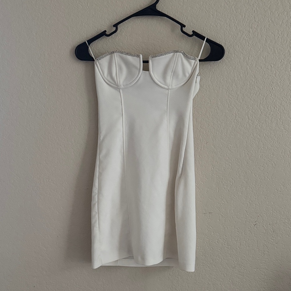 Zara White strapless mini dress with rhinestones
